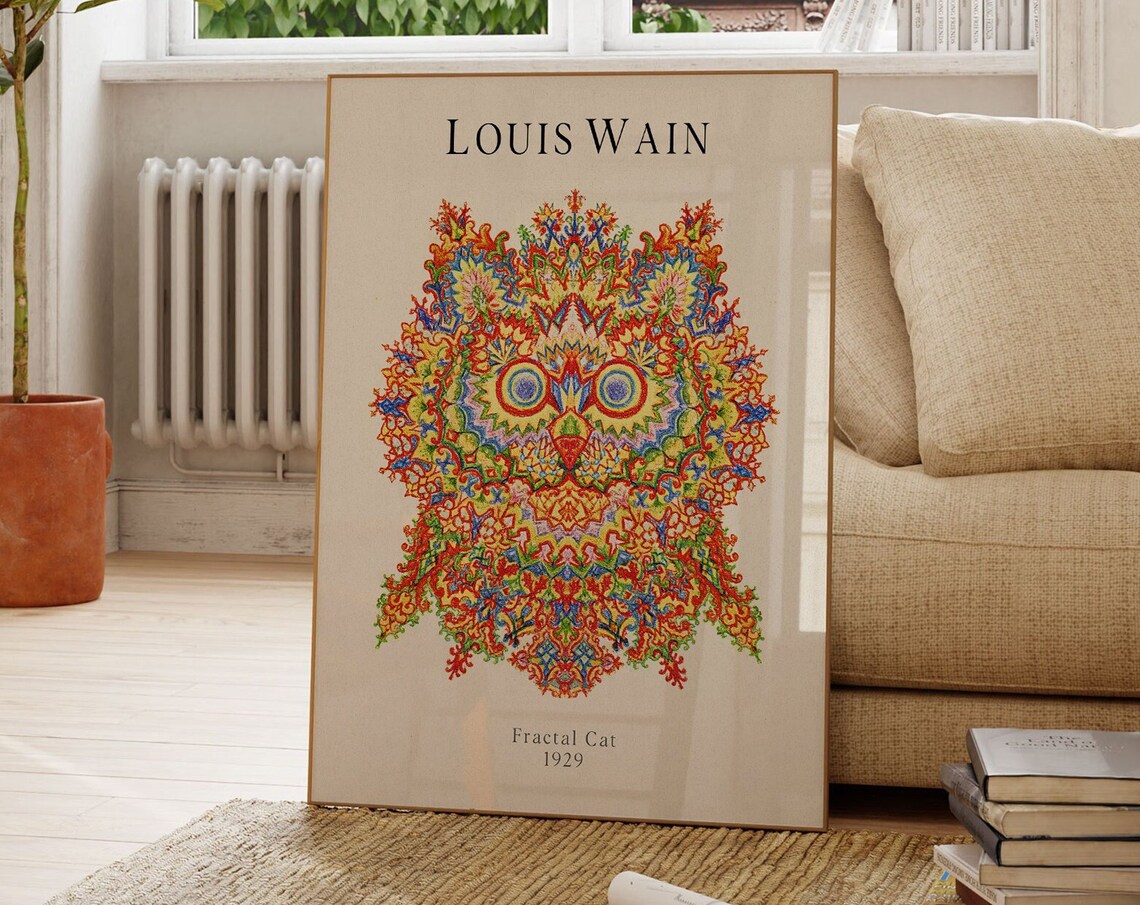 Louis Wain Fractal Cat 1929 Psychedelic Kaleidoscope Art Poster