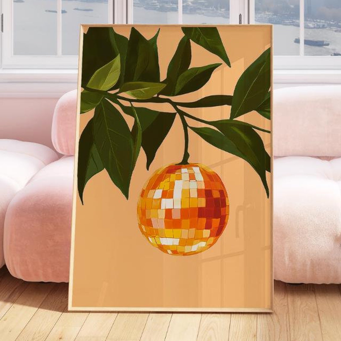 Orange Disco Ball Citrus Fruit Kitchen Trendy Retro Party Poster