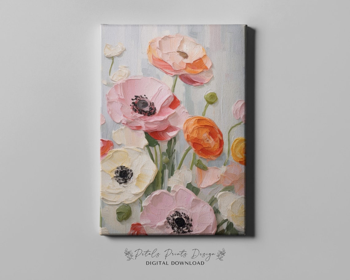 Pink Orange White Anemones Vibrant Impasto Floral Painting Poster - Image 4