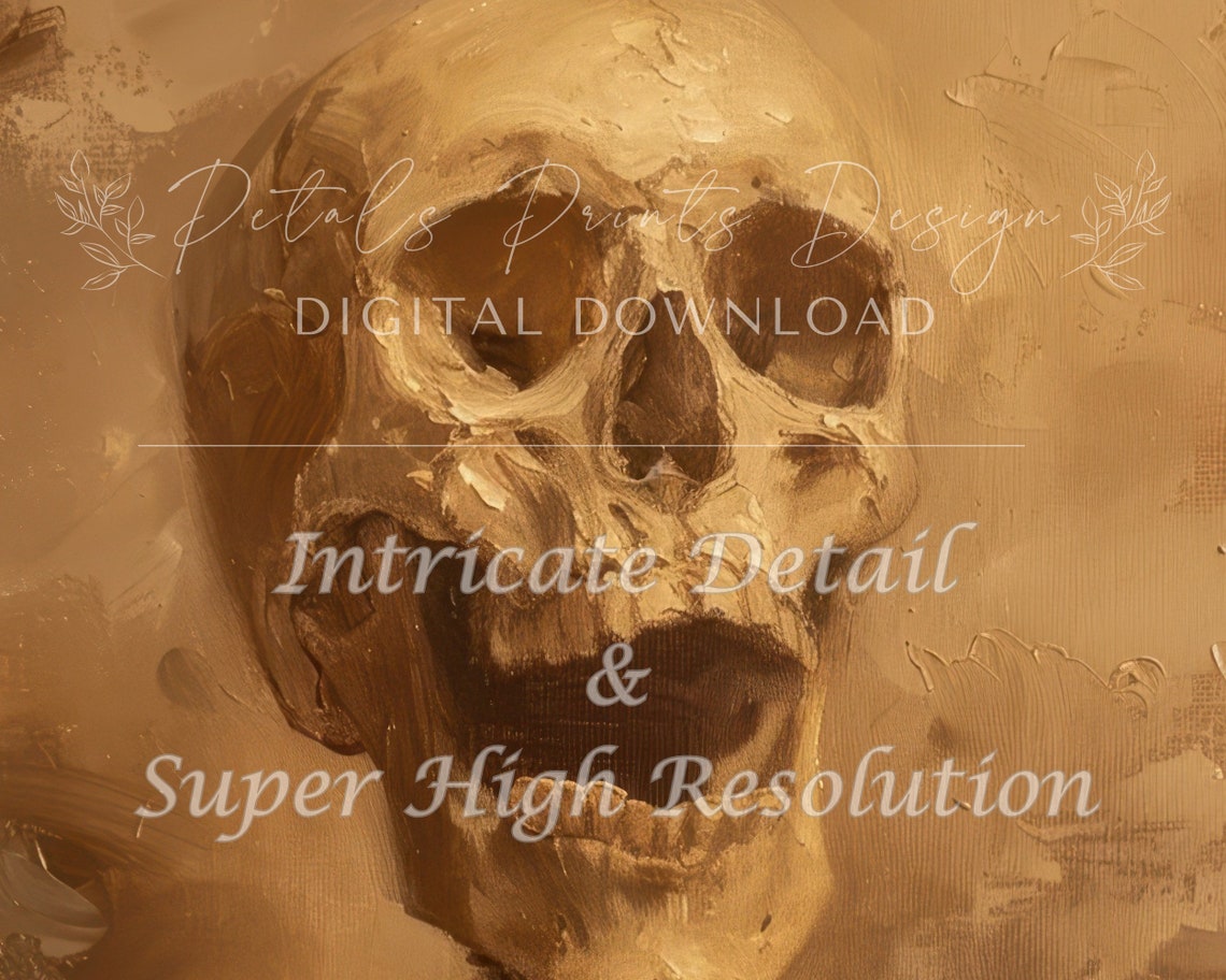 Singing Skeleton Portrait Warm Sepia Halloween Oil Painting Poster - Image 2