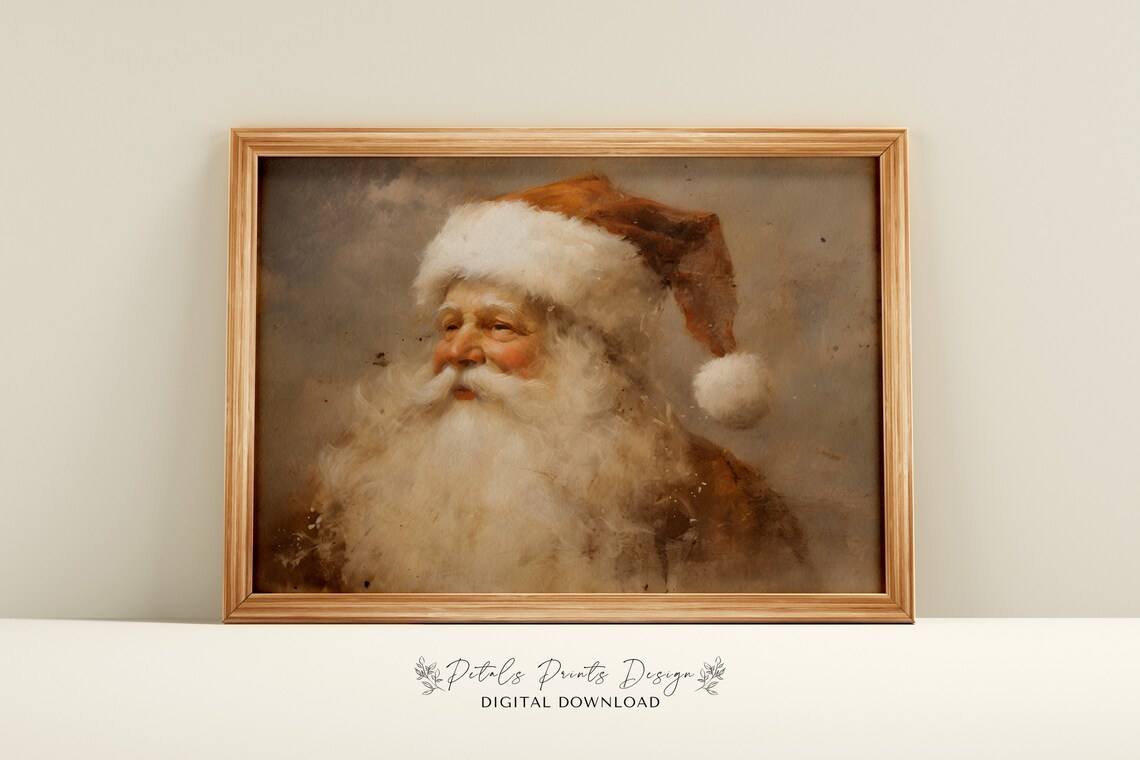 Santa Still Life Painting, Rustic Vintage Xmas Art
