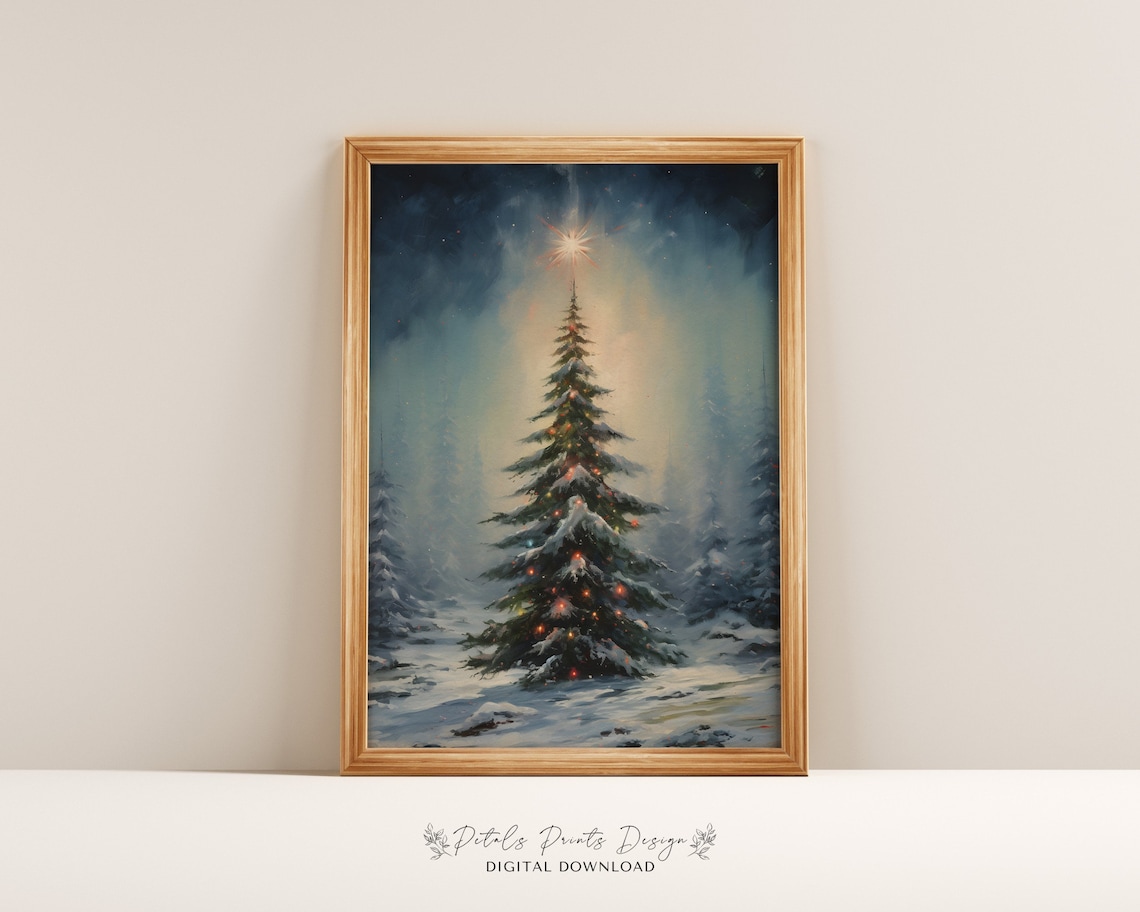 Christmas Trees Holiday Art Print, Vintage Rustic Decor