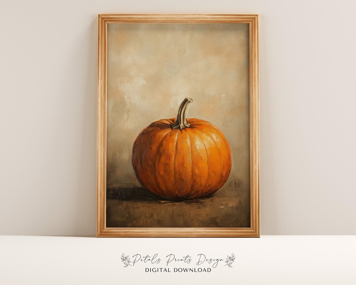 Pumpkin Still Life Painting, Rustic Fall Art Print