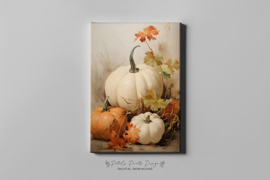 Pumpkin Still Life Painting, Rustic Fall Wall Print - Image 2