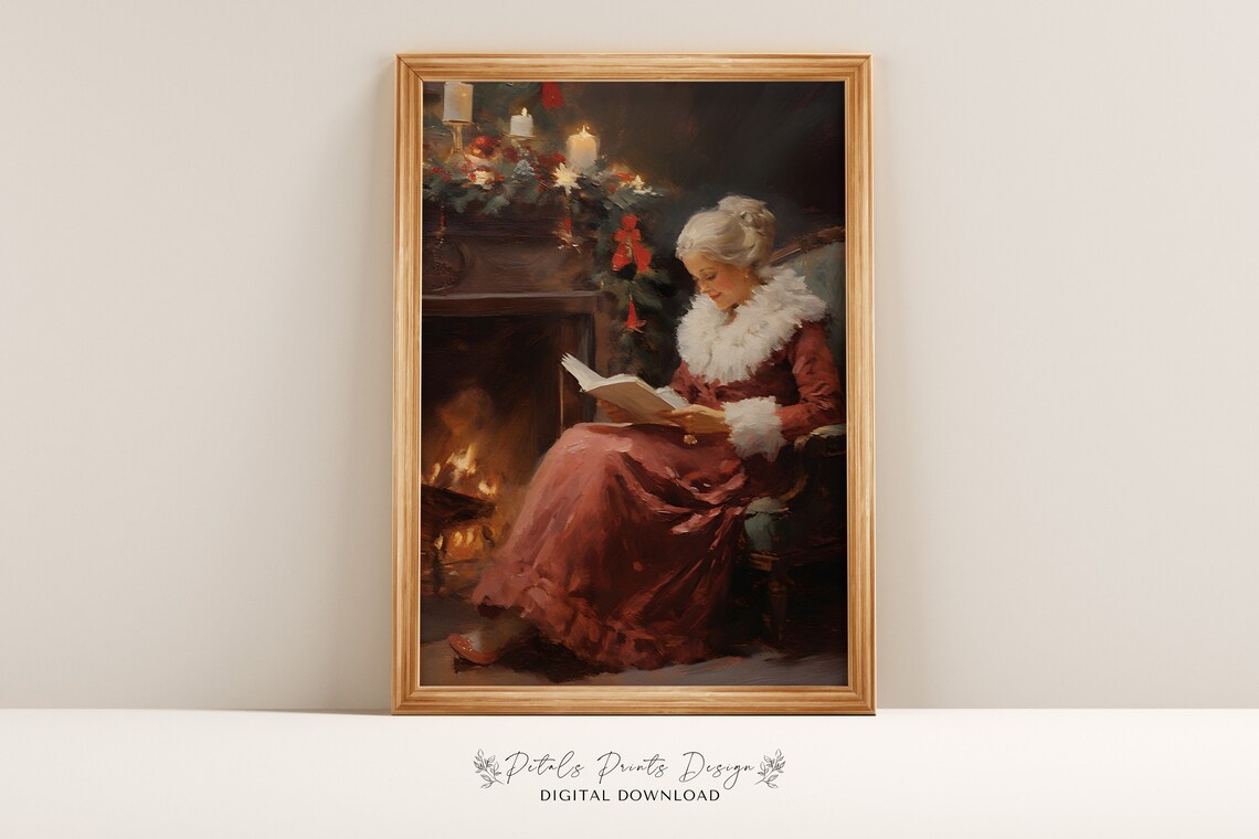 Santa Still Life Painting, Rustic Vintage Xmas Art Print