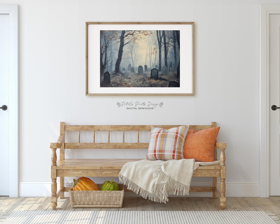 Halloween Graveyard Rustic Vintage Style Art Print - Image 3