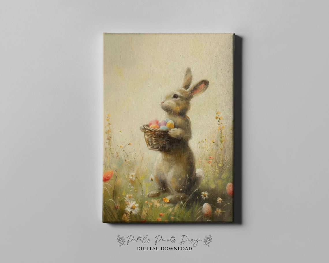 Little Bunny Holding Tiny Easter Egg Basket Standing Rabbit Poster - Image 4