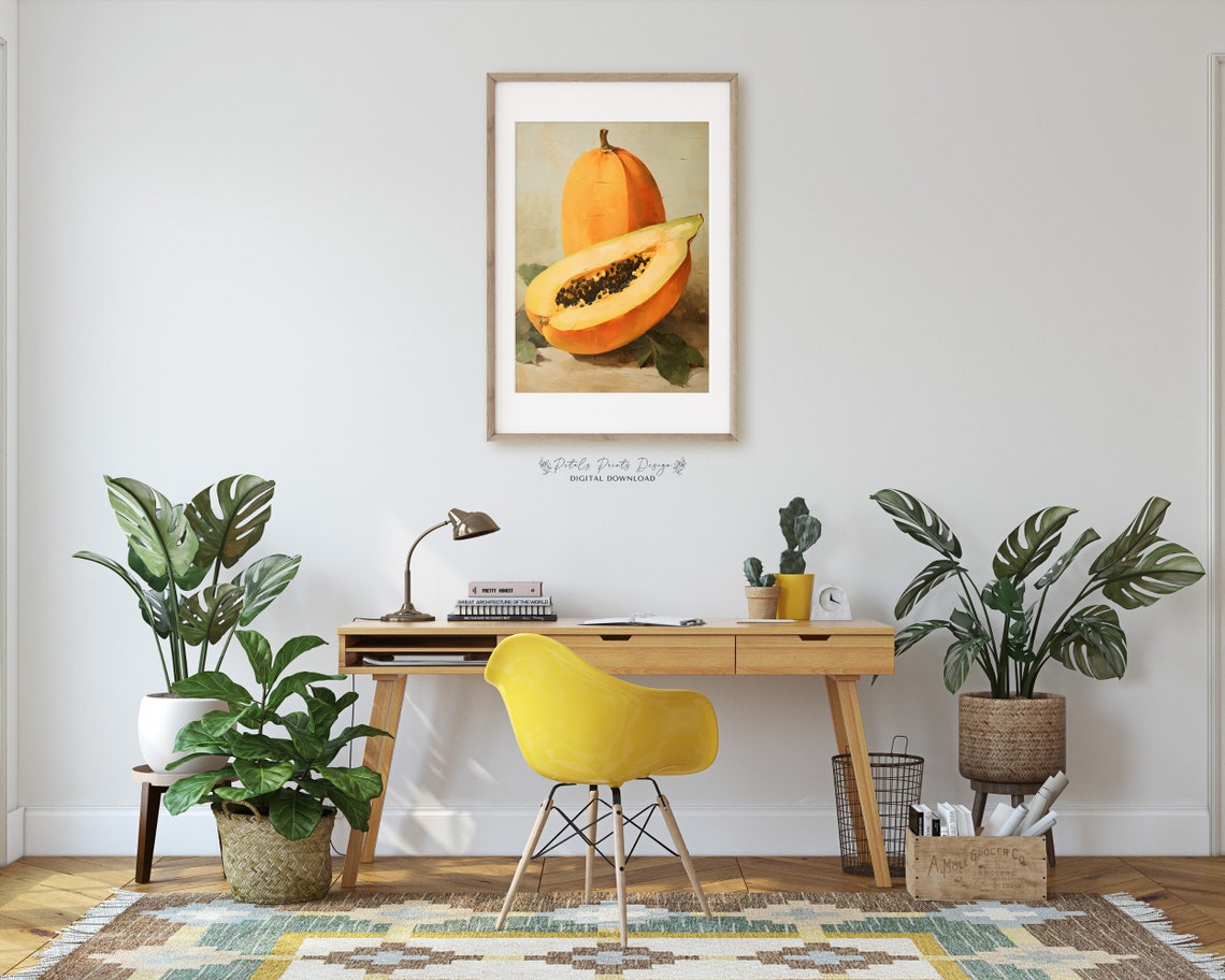 Whole Papaya Sliced Fruit Still Life Painting Tropical Kitchen Poster - Image 2