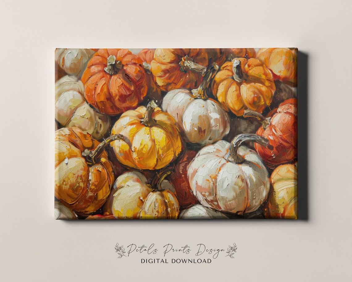 Golden Harvest Pumpkins Close Up Impasto Oil Painting Poster - Image 4