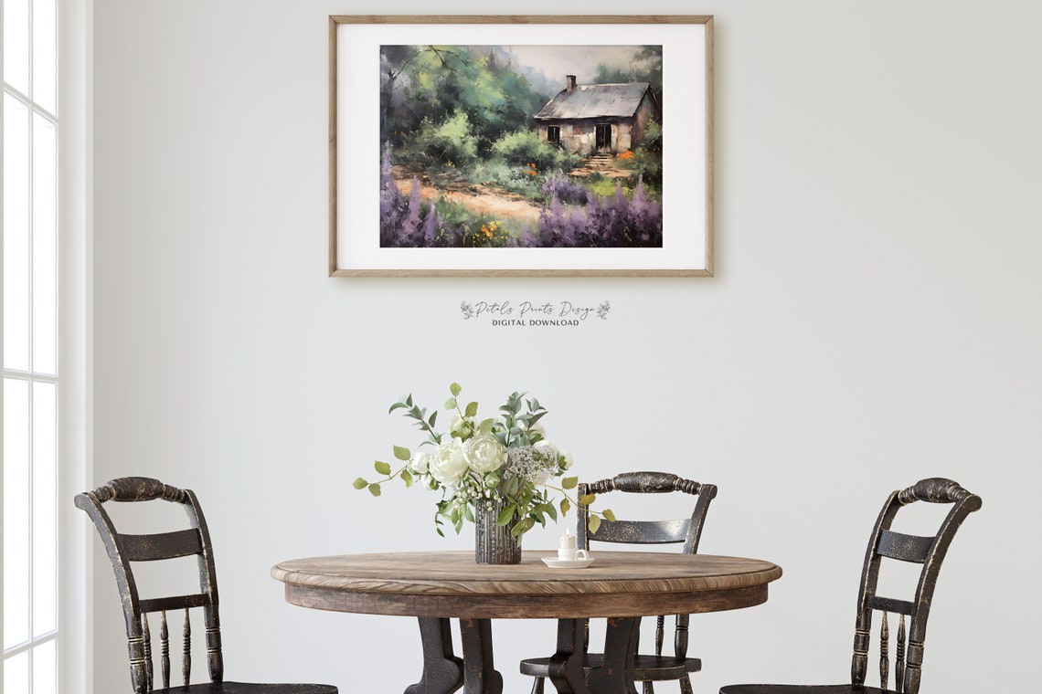 Old Stone Cabin Beside Lavender Fields with Purple Blooms Poster - Image 2