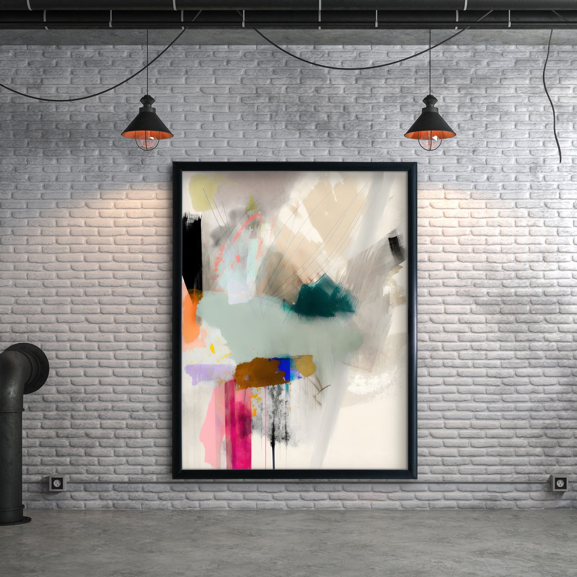 Colorful Modern Abstract Geometric Pink Teal Bold Brushstroke Poster