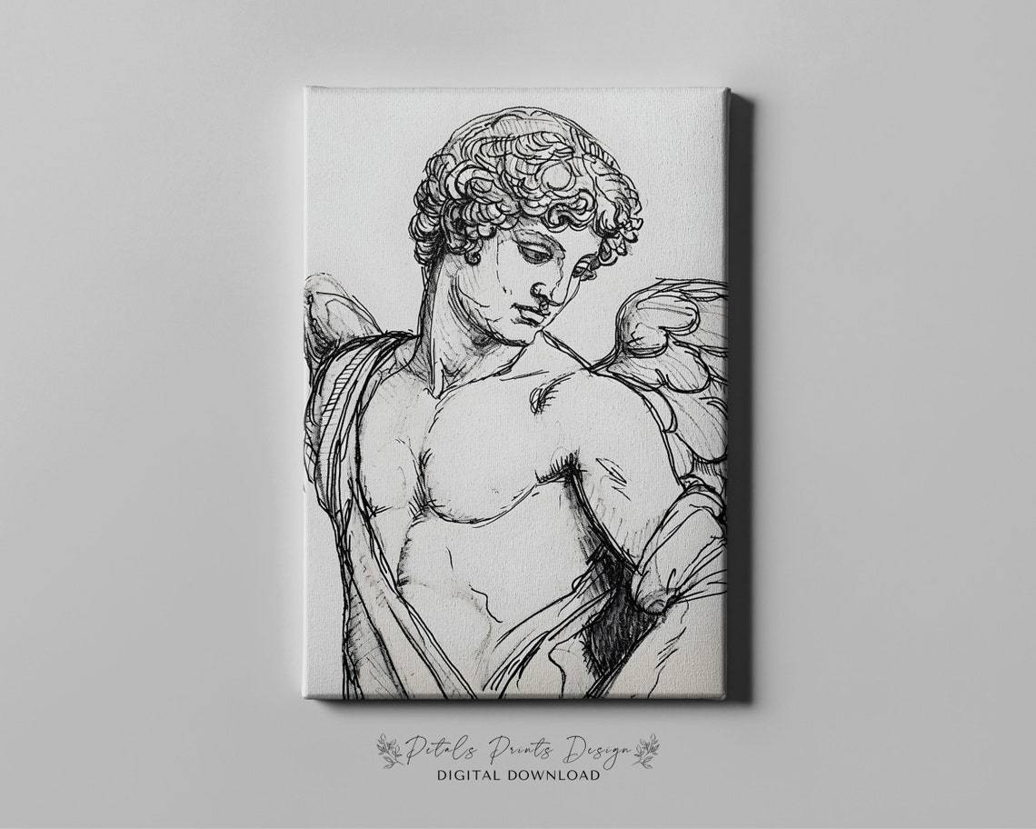 Classical Angel Ink Sketch Winged Figure Vintage Drawing Poster - Image 4