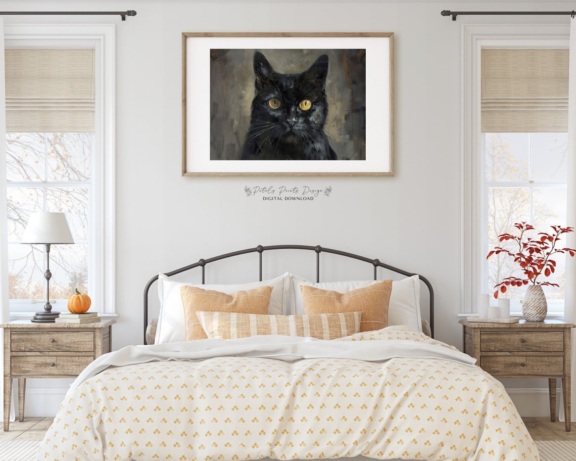 Black Cat With Amber Eyes Intense Gothic Pet Portrait Poster - Image 2