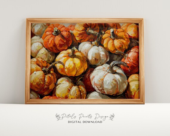 Golden Harvest Pumpkins Close Up Impasto Oil Painting Poster