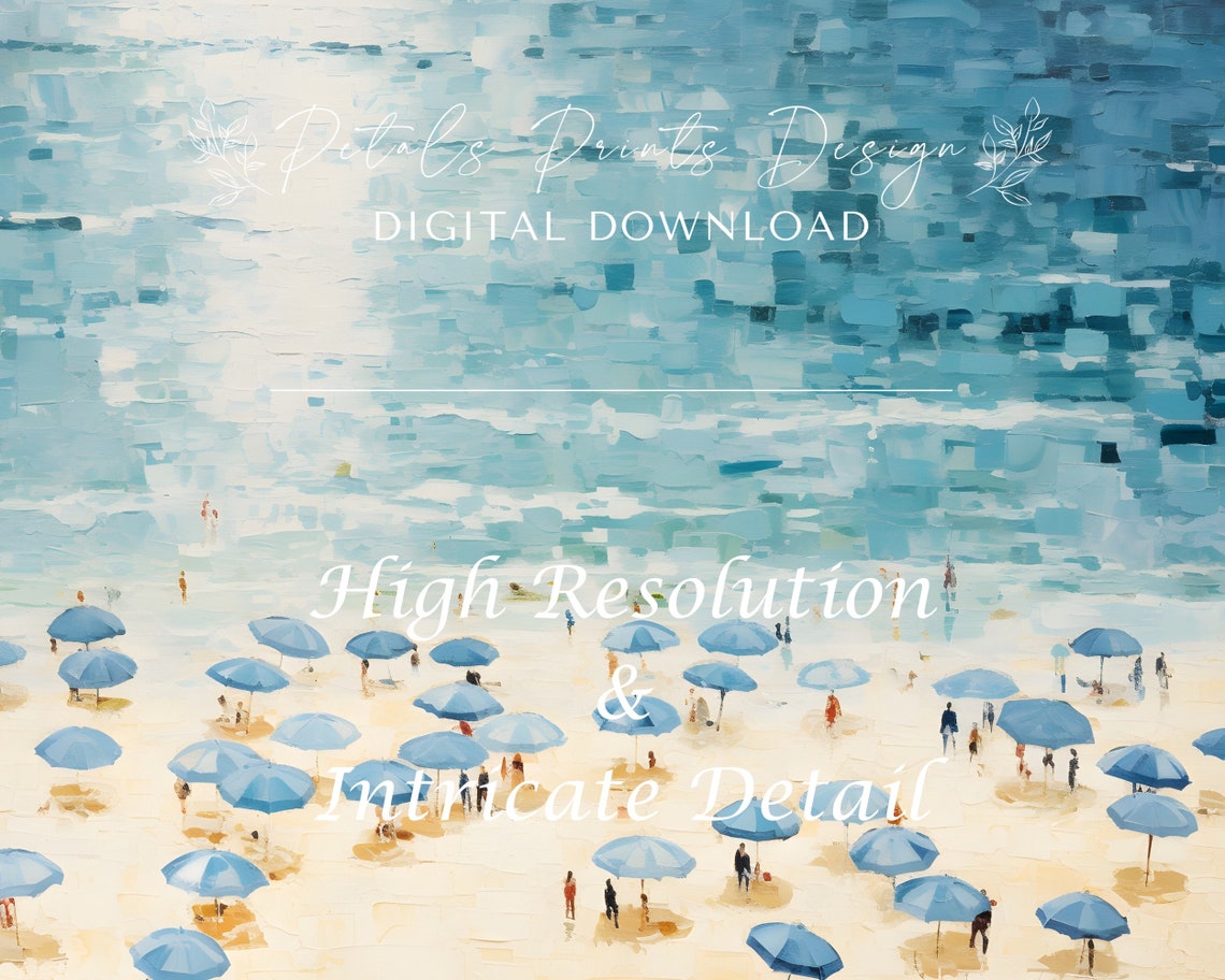 Beach Umbrellas Rows Aerial Blue Sea Coastal Vacation Poster - Image 3