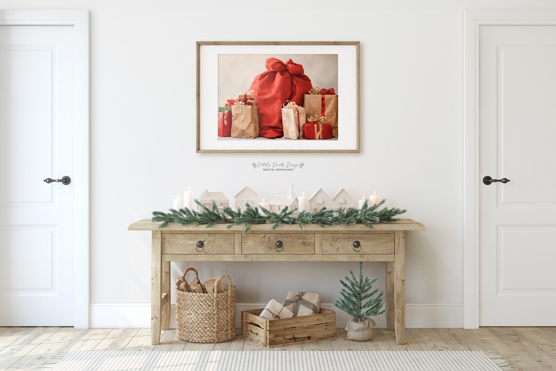 Vintage Christmas Presents Art Print, Rustic Holiday Decor - Image 2