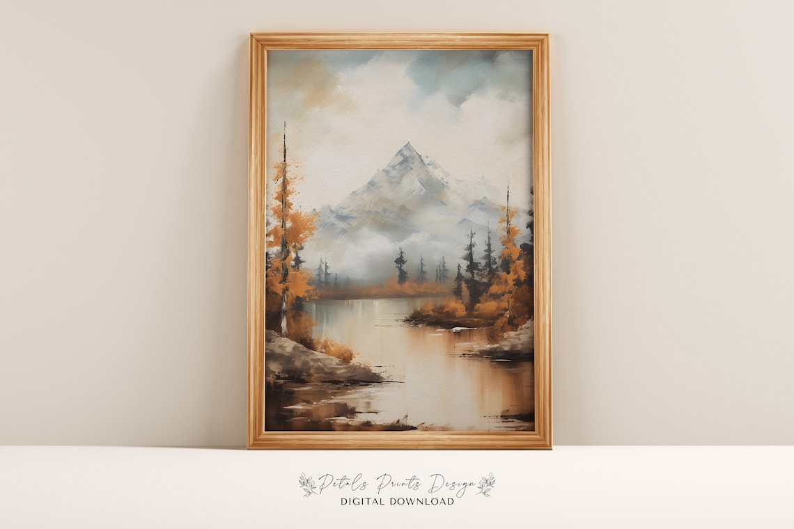 Rustic Fall Landscape Print, Vintage Autumn Countryside