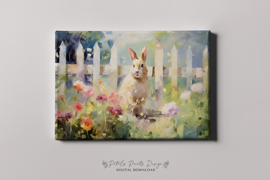 Sunny Bunny in Wildflower Garden Impressionistic Spring Poster - Image 4
