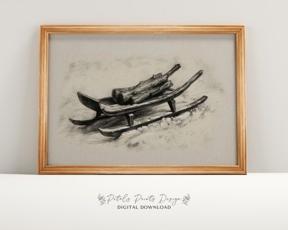 Christmas Sled Vintage Holiday Art Print