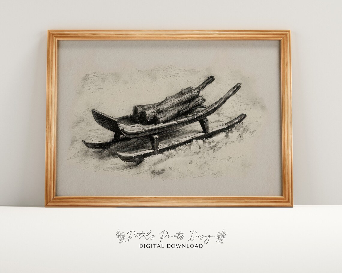 Christmas Sled Vintage Holiday Art Print