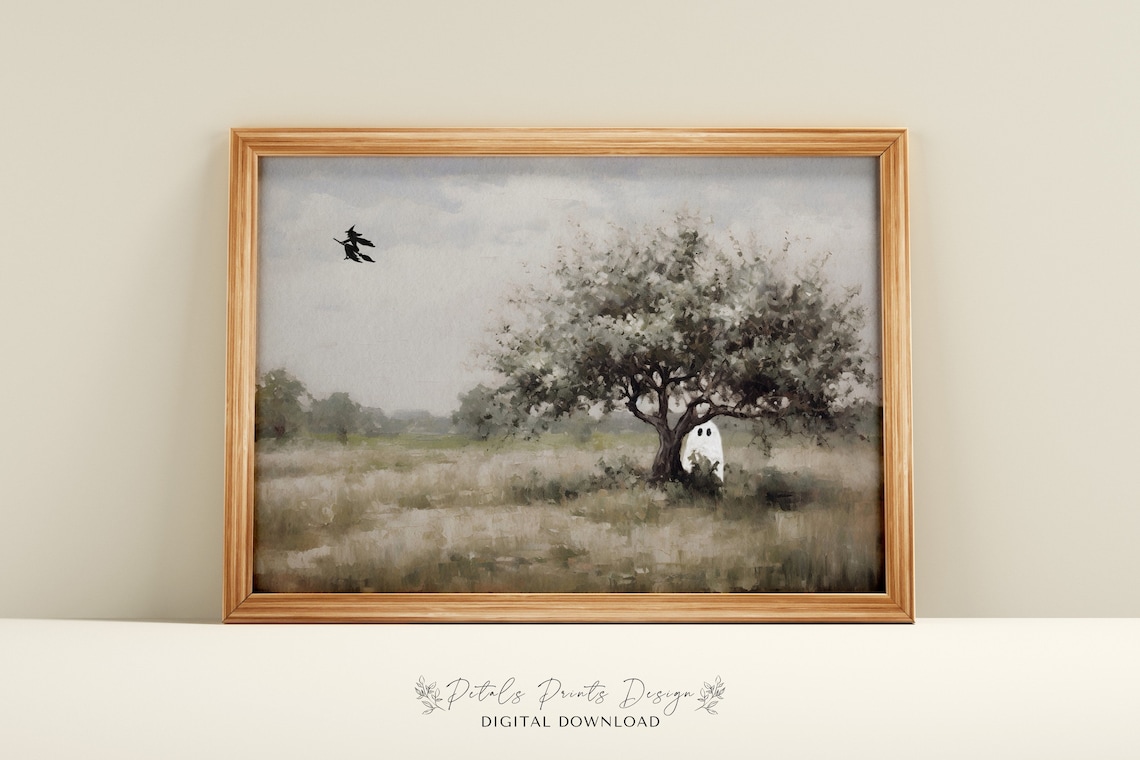 Vintage Halloween Spooky Field Scene Art Print