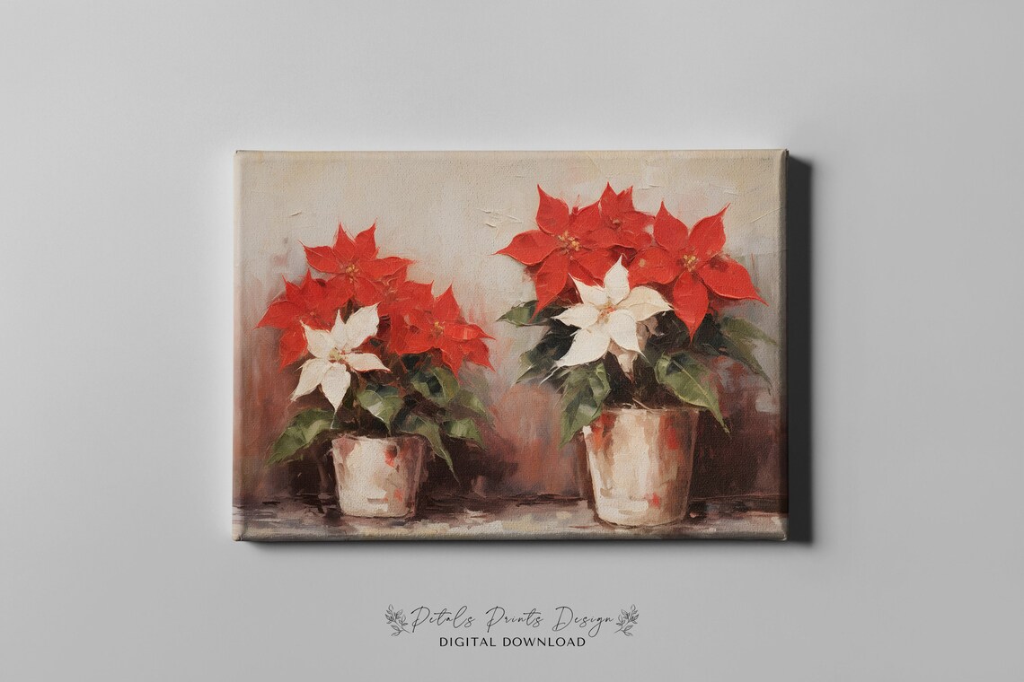Poinsettia Christmas Art Print, Rustic Vintage Xmas Decor - Image 4