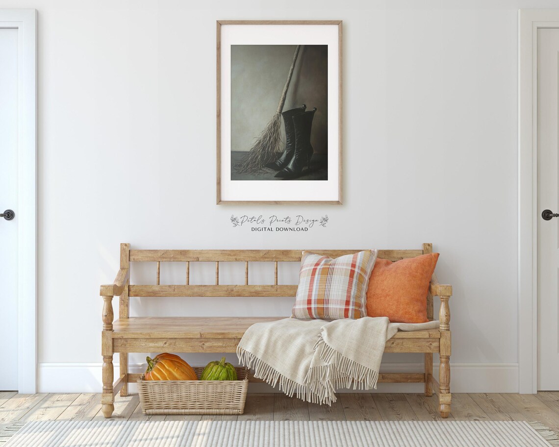 Witch Boots and Broomstick Still Life Vintage Halloween Painting Poster - Image 3