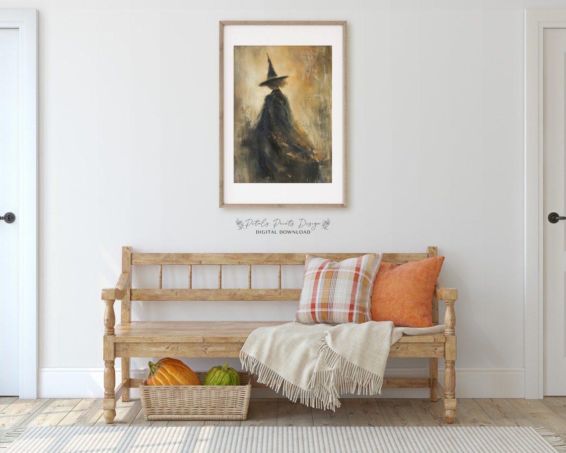 Mysterious Witch Silhouette Pointed Hat Vintage Halloween Art Print - Image 3