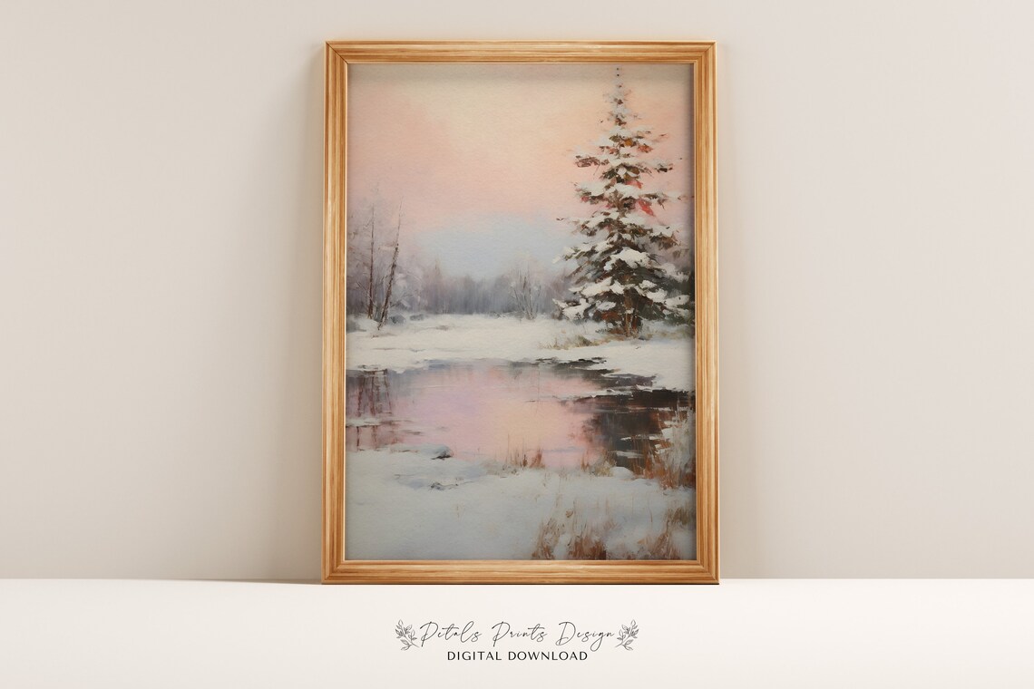 Rustic Winter Landscape Vintage Snowy Countryside Art Print
