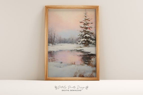Rustic Winter Landscape Vintage Snowy Countryside Art Print