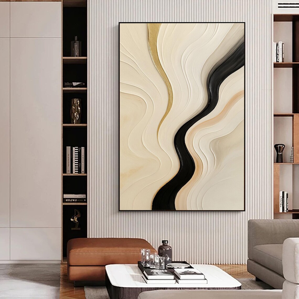 Abstract Wavy Line Art, Minimalist Neutral Decor - Image 3