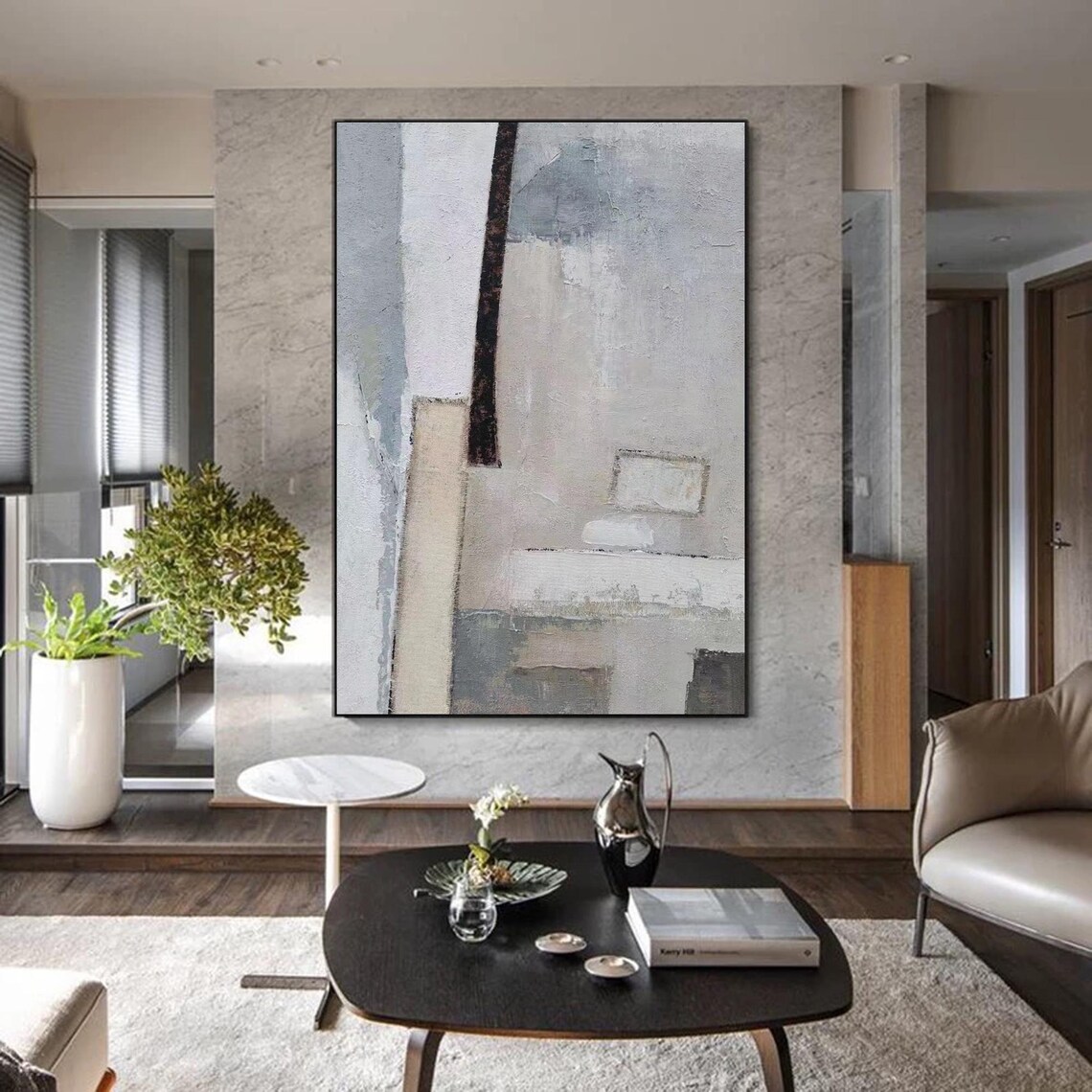 Scandinavian Style Abstract, Minimalist Textured Painting - Image 2