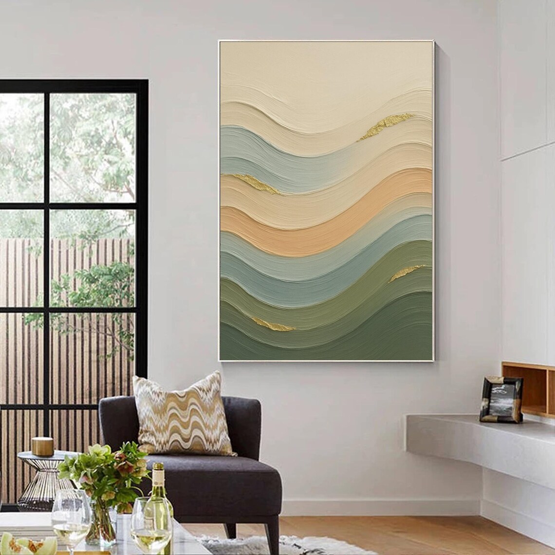 Terracotta Sage Green Abstract, Modern Organic Textured Painting - Image 4