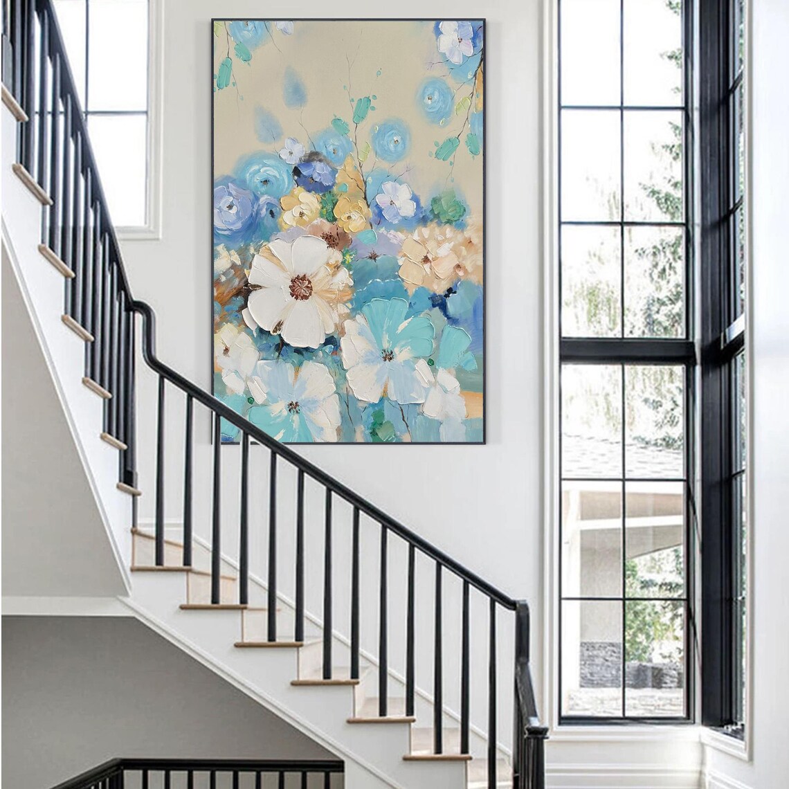 Blue Blossom Wall Art, Textured Modern Abstract - Image 3