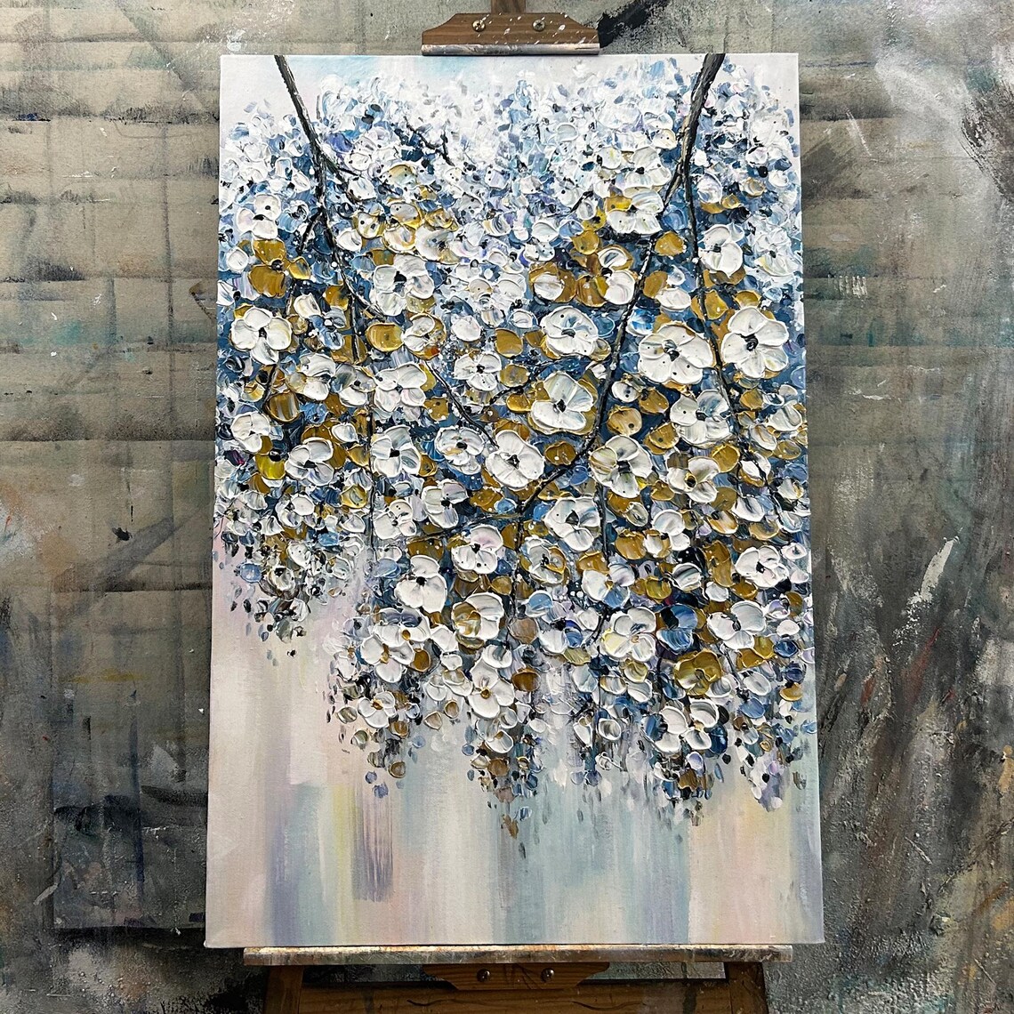 3D Textured Flower Painting, Modern Floral Diptych - Image 2