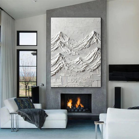 Neutral Mountain Minimalist Landscape, Handmade Abstract