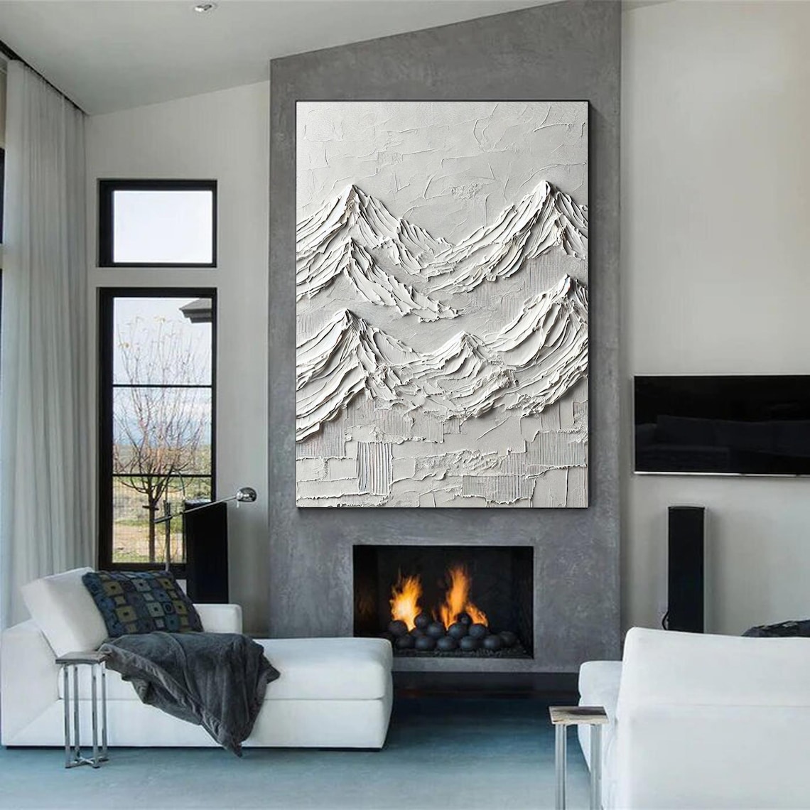 Neutral Mountain Minimalist Landscape, Handmade Abstract