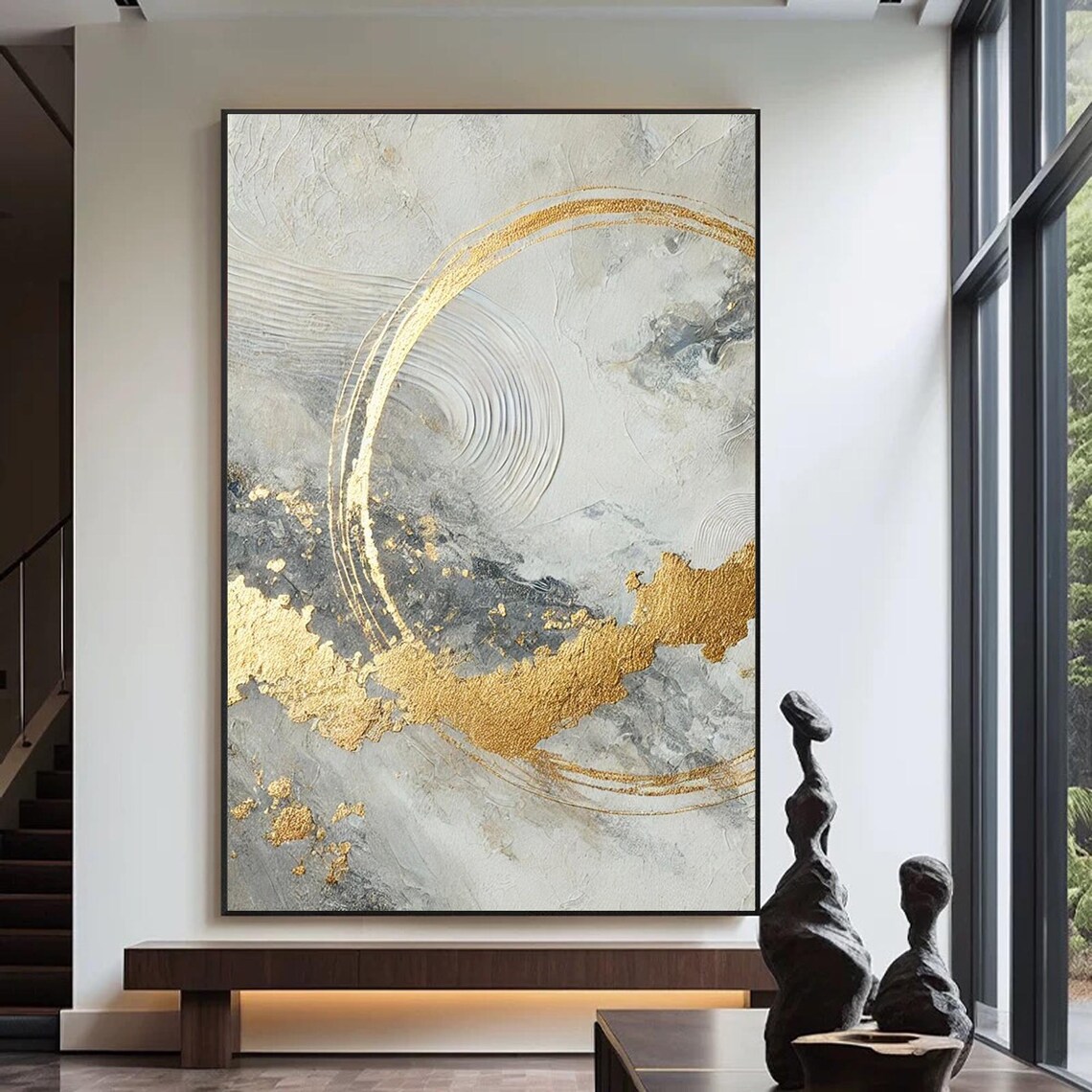 Abstract Gold And Gray Textured Painting - Image 2