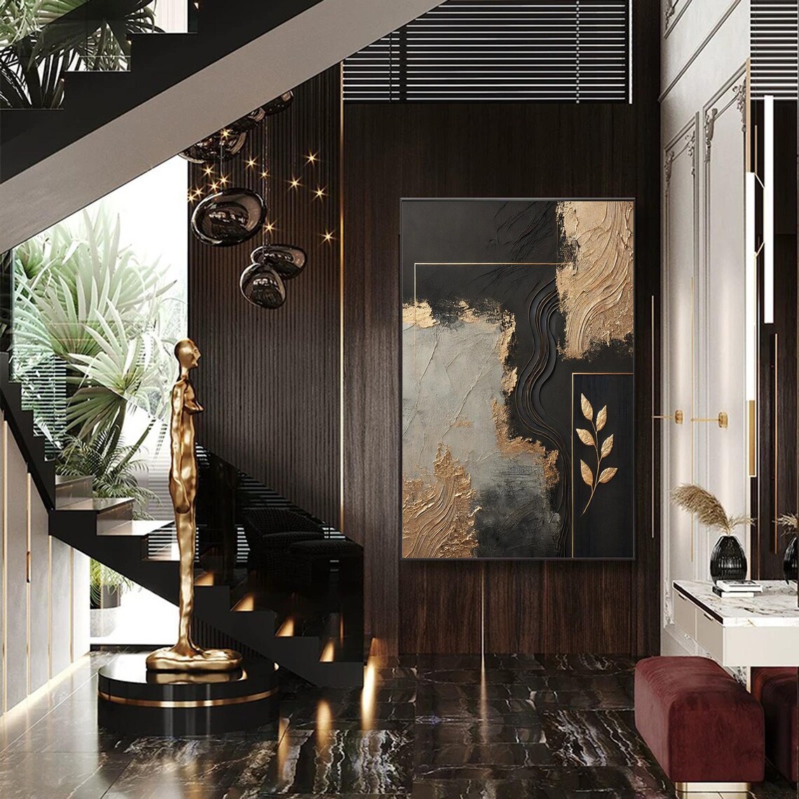 Black Gold Abstract Geometric Artwork, Modern Decor - Image 4