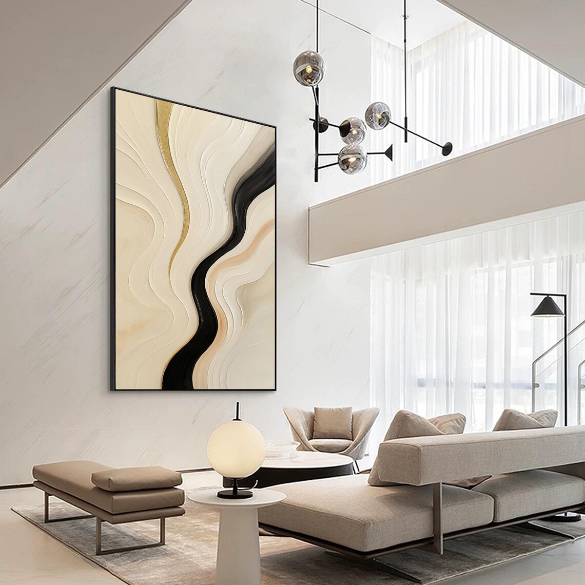 Abstract Wavy Line Art, Minimalist Neutral Decor - Image 4