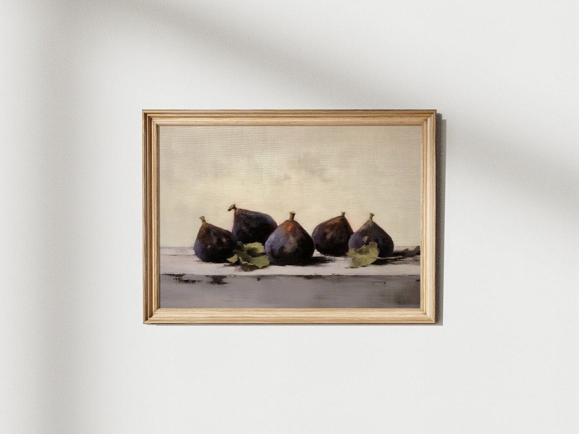 Dark Purple Fig Still Life On Linen Minimalist Vintage Fruit Poster - Image 2