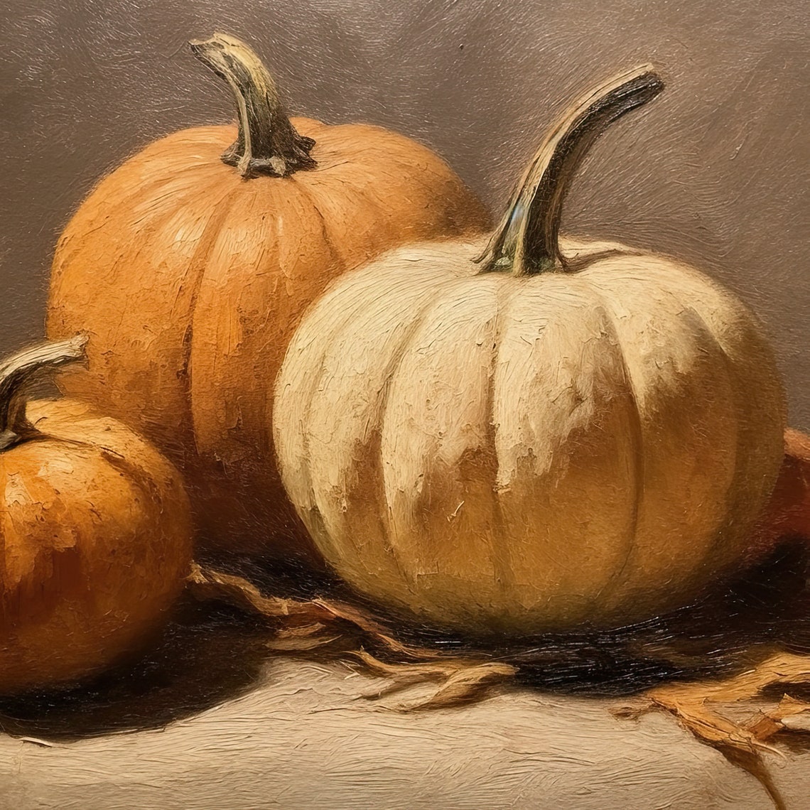 Vintage Pumpkin Harvest Still Life Oil Painting Rustic Fall Poster - Image 3