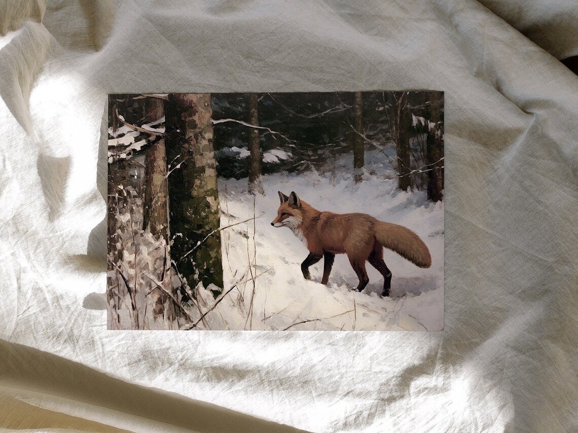 Red Fox in Snowy Winter Forest Vintage Woodland Wildlife Poster - Image 2