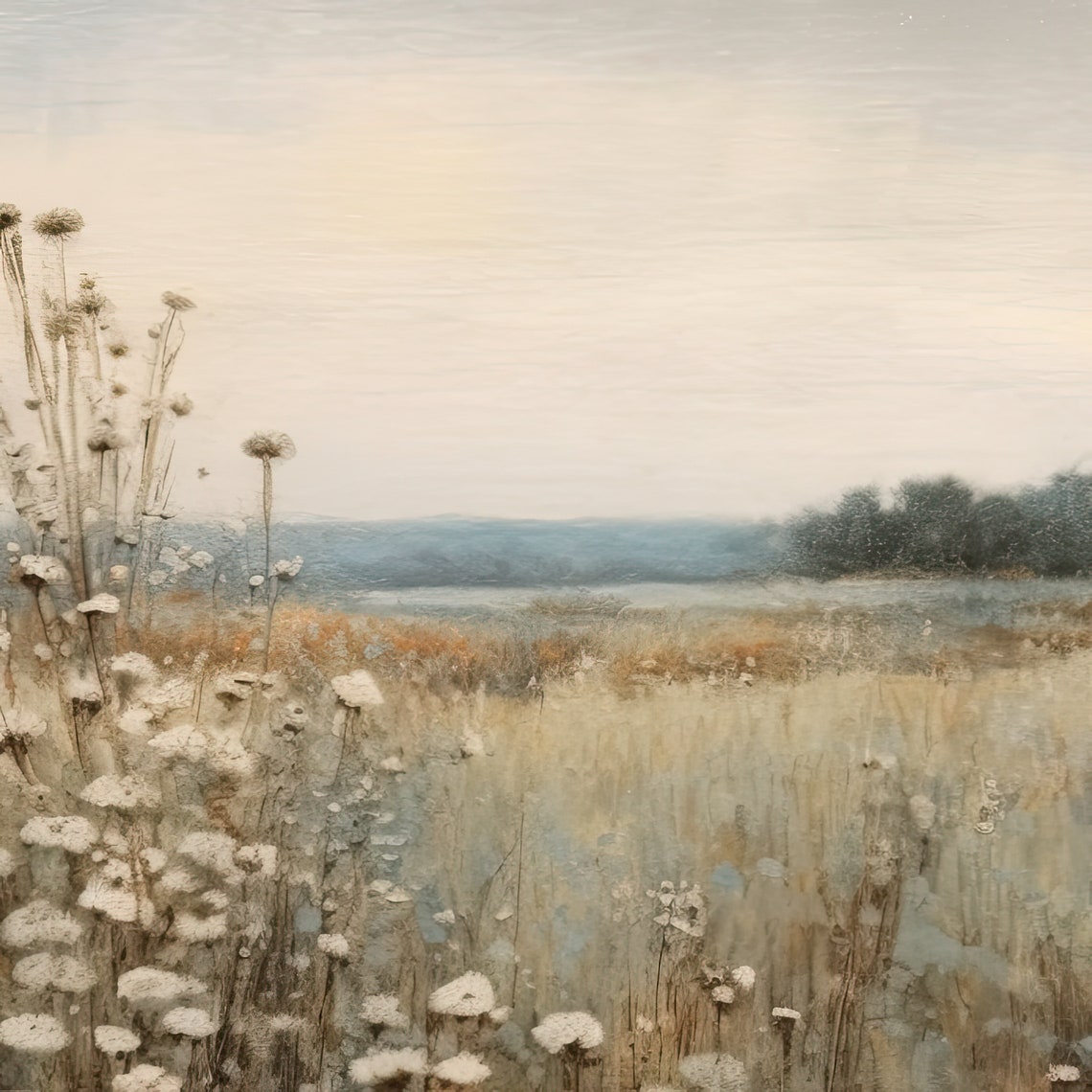 Neutral Wildflower Meadow Field Muted Tonal Vintage Landscape Poster - Image 3