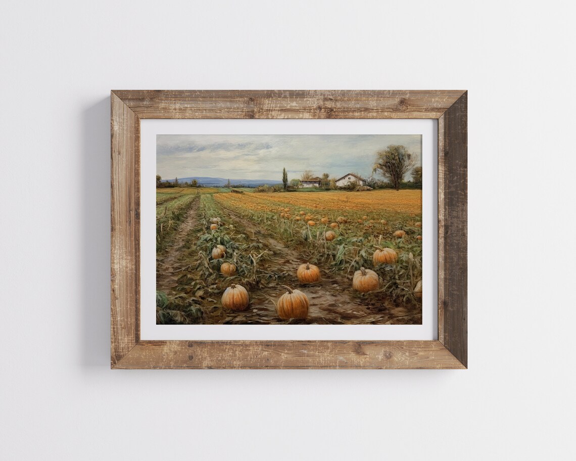 Pumpkin Patch Harvest Field Farmhouses Golden Autumn Country Poster - Image 2