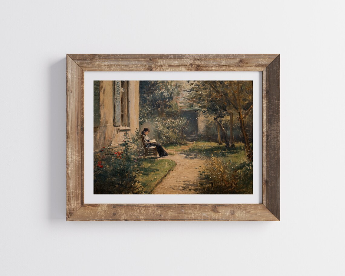 Woman Reading Book In Sunlit Garden Impressionist Figurative Oil Painting Poster - Image 3