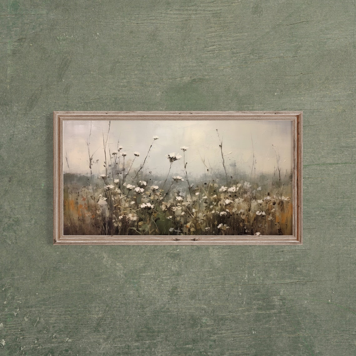 Panoramic White Wildflower Meadow In Soft Gray Green Tones Poster - Image 3