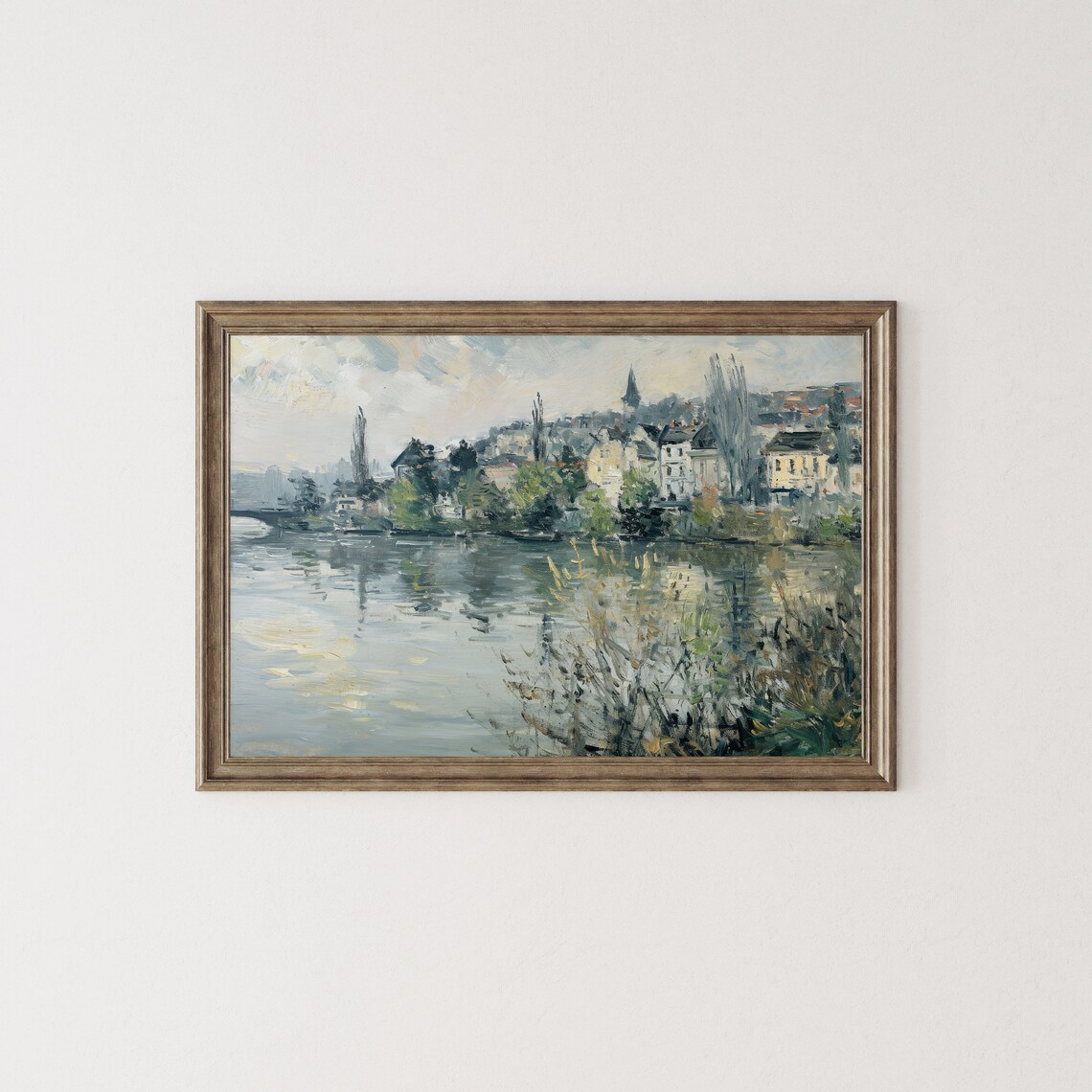 European Riverside Old Town Impressionist Style Oil Painting Travel Poster - Image 2