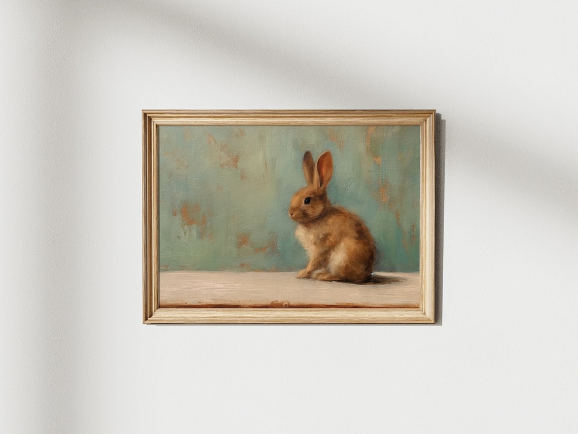 Vintage Rabbit Print Vintage Cute Rabbit Painting Neutral Wall Prints Neutral Antique Farm House Nursery Wall Prints - Image 2