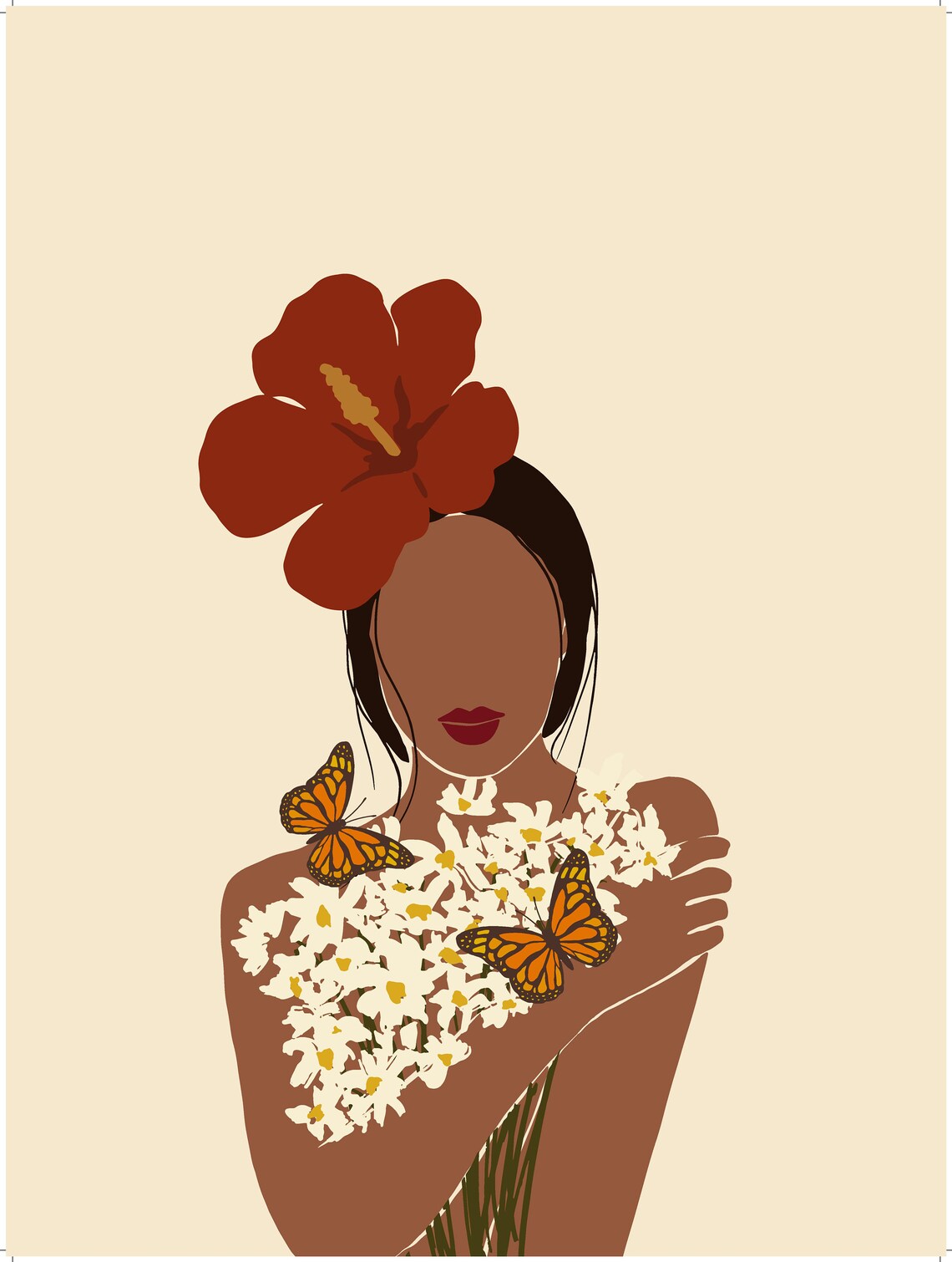 Woman White Daisies Monarch Butterflies Hibiscus Flower Poster - Image 2